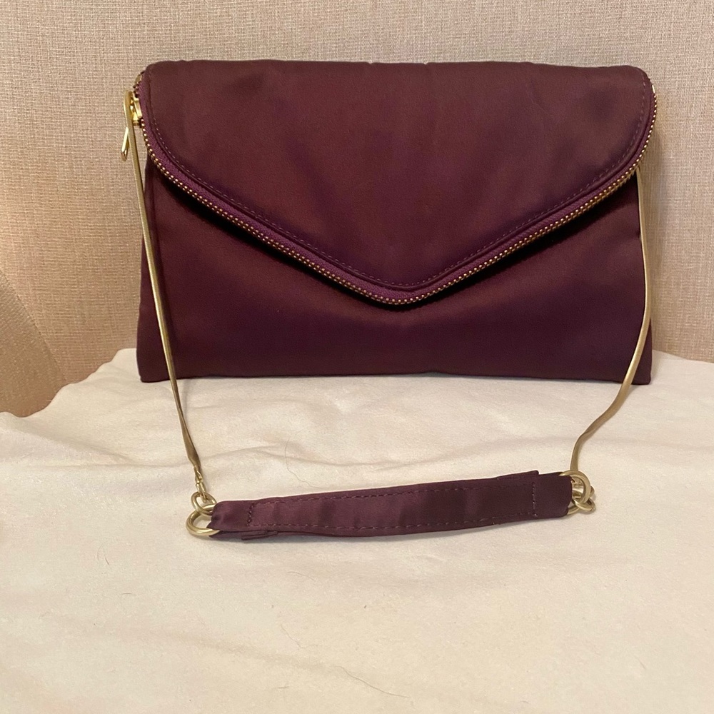 Purple satin J.Crew envelope zip clutch